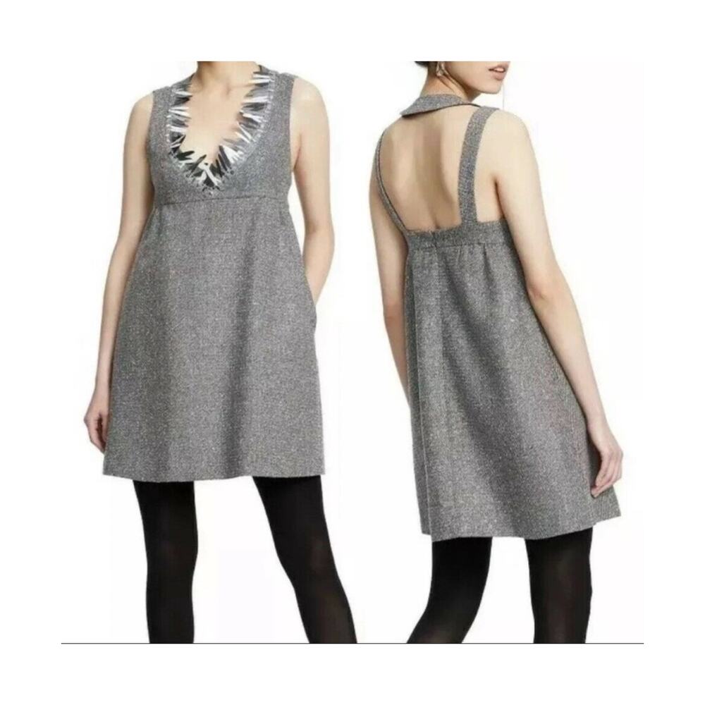 Anna Sui Target Metallic Embellished Boucle Tweed Wool Blend Sparkle Dress
